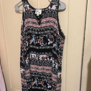 Beige by eci Black and Pink Floral Geometric Midi Dress